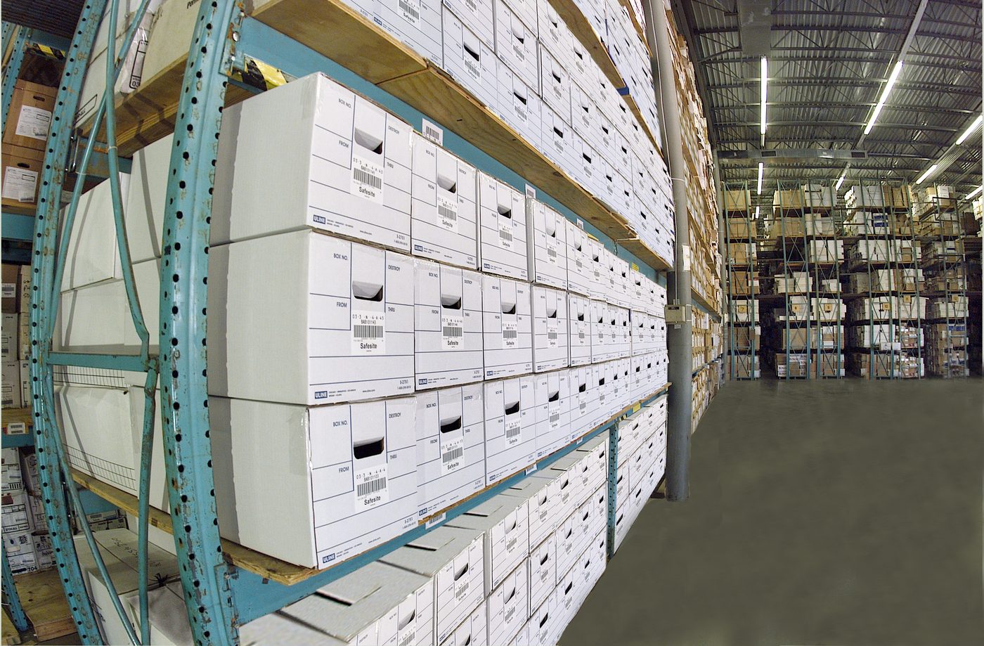 High-density records racking inside a Safesite Texas records center